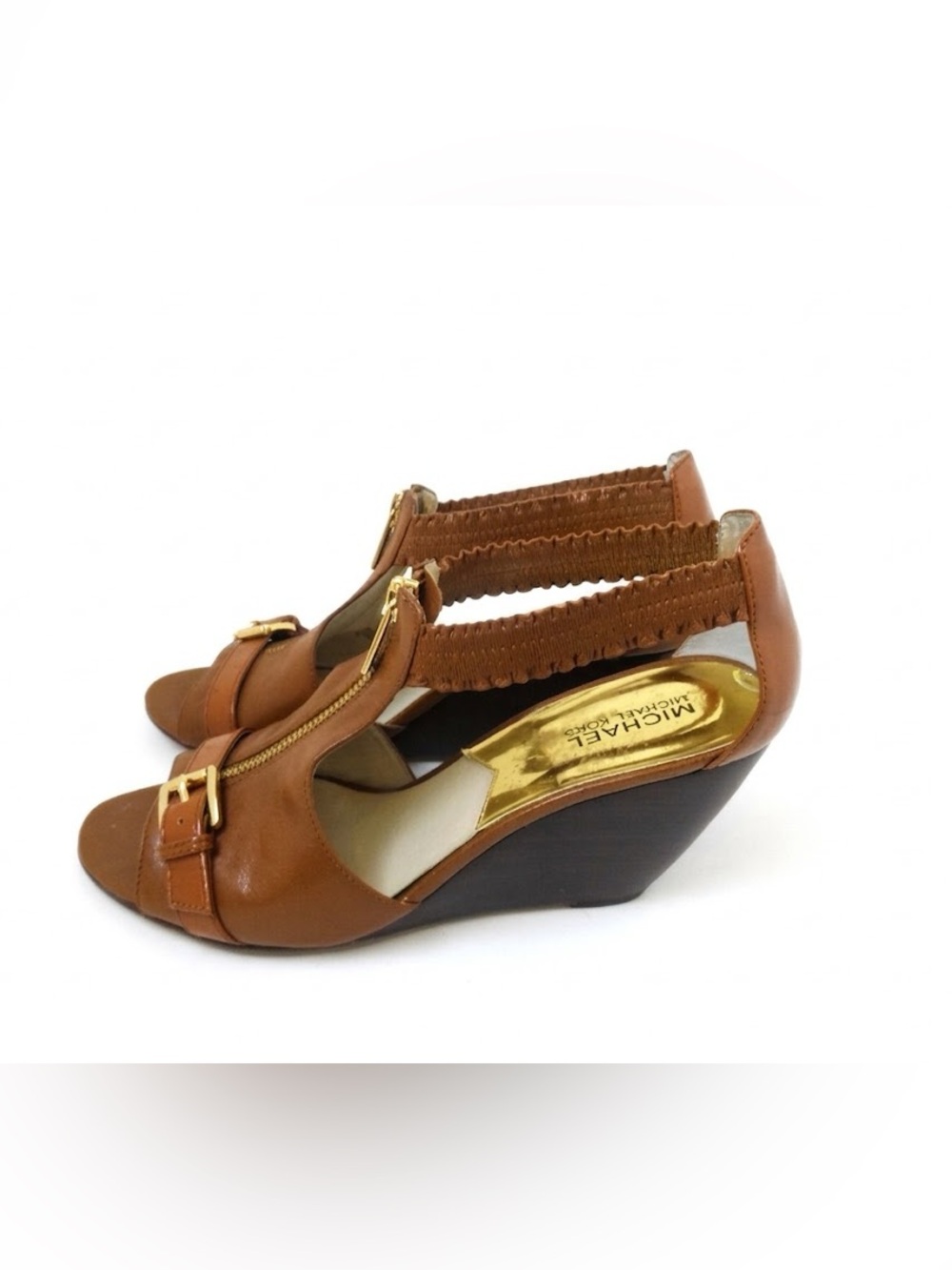 Michael Kors Brown Leather Heeled Sandals with Gold Zipper